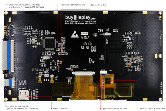 9英寸液晶模组TFT显示屏，带触摸屏，I2C +串行SPI，Arduino
