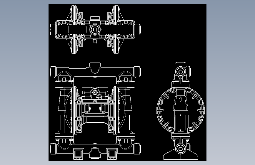 气动隔膜泵外形三视图==cad气动隔膜泵144355==15=J5_AutoCAD 2004_模型图纸下载 – 懒石网