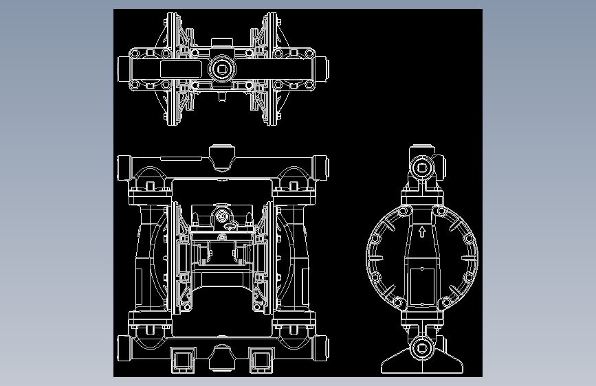气动隔膜泵外形三视图==cad气动隔膜泵144355==15=J5