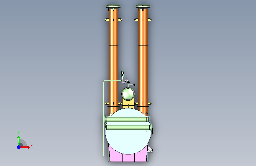 组装水浴气体加热器 正面视图