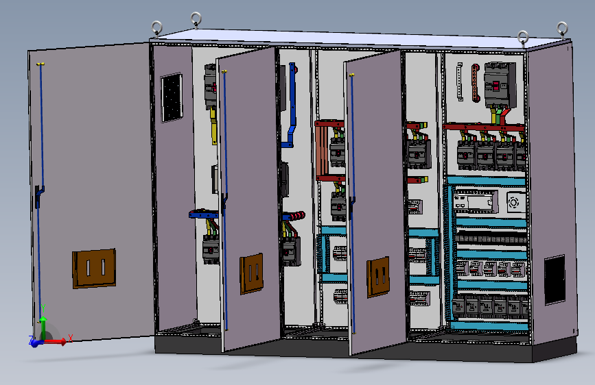 三柜组装双电源630A正装plc接触器控制柜