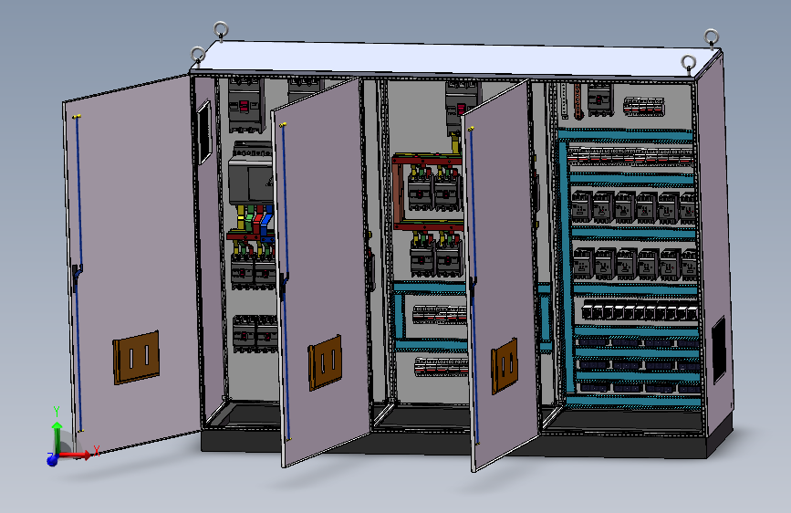 三柜组装双电源630A正装12路交流接触器控制柜