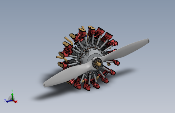 Y0268-航空发动机 karl-erik-olsryd 9缸星型螺旋桨飞机发动机 SolidWorks stp