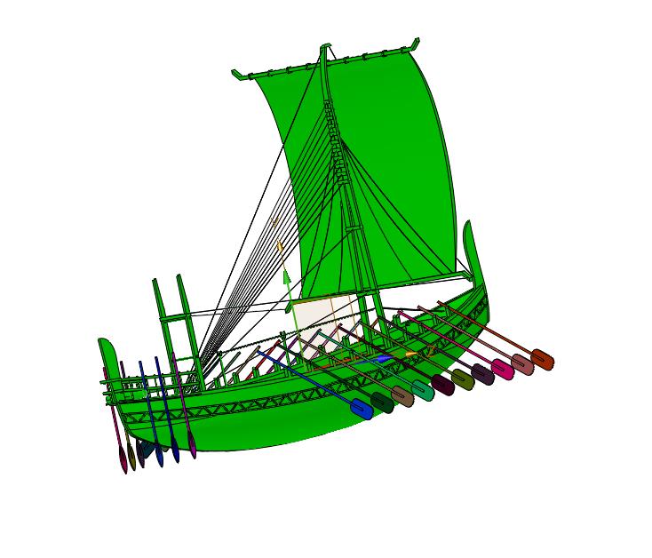 古代划桨风帆渔船工艺品