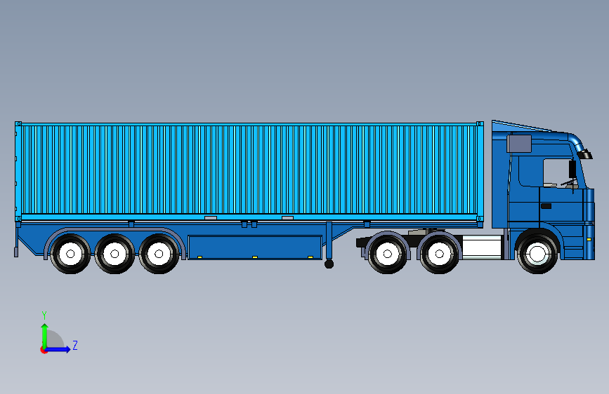 Y1547-卡车 MB-Actros+Container 3DXML CGR STEP STL 左侧视图