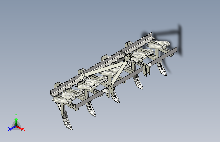 Y2812-115 Cultivator - 9 spring arms inventor stp igs stl机械爪 夹爪