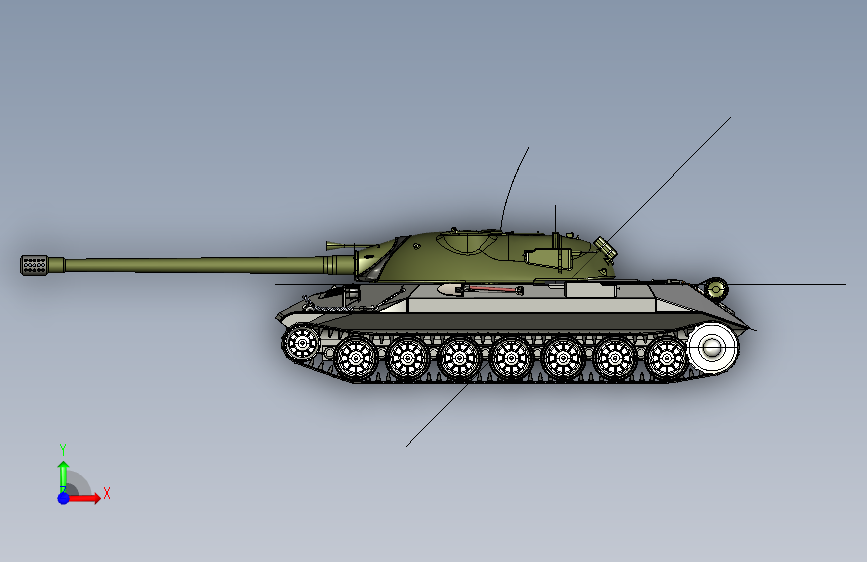 Y2893-坦克 战车 IS-7 重型坦克 stp x_t 正面视图