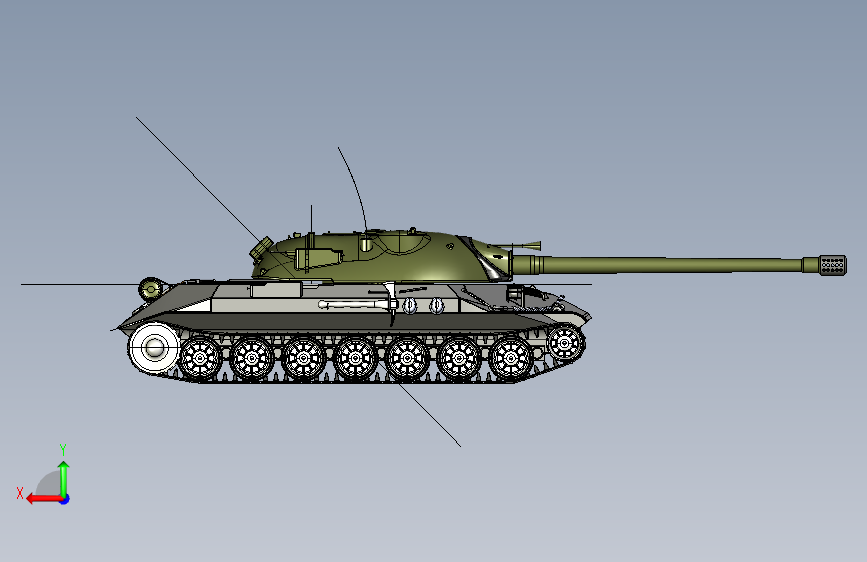 Y2893-坦克 战车 IS-7 重型坦克 stp x_t 背面视图