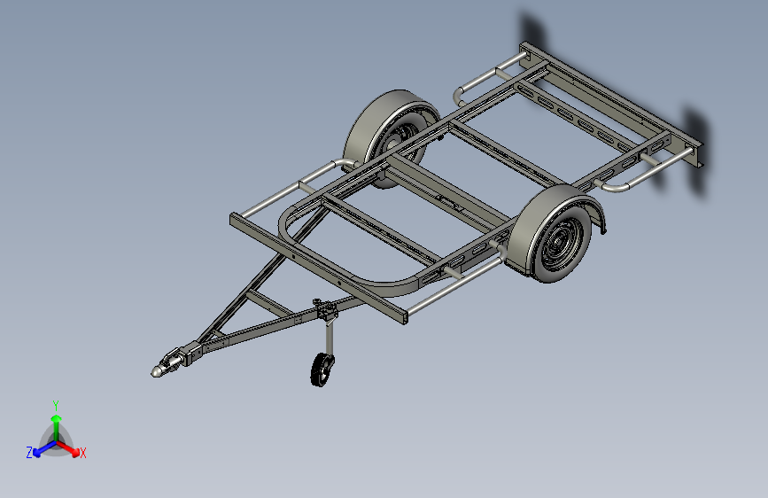 Y3376-挂车 拖车 empty-trailer-frame-pusta-rama-przyczepki STP 主视图