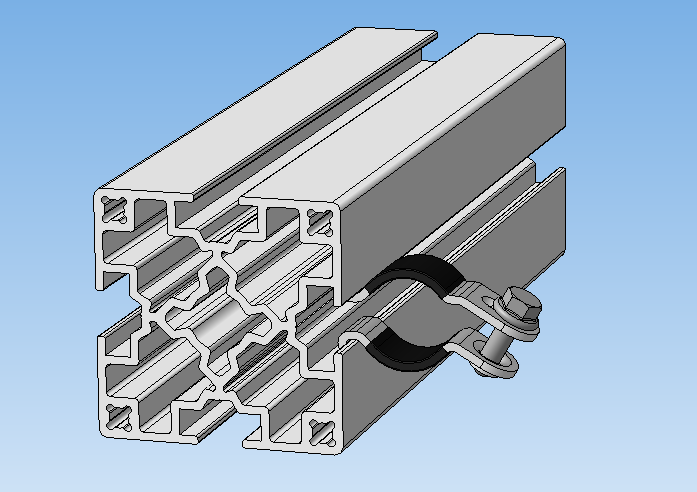 带塑料热缩外壳的金属夹，用于将d20mm管道固定在铝型材上