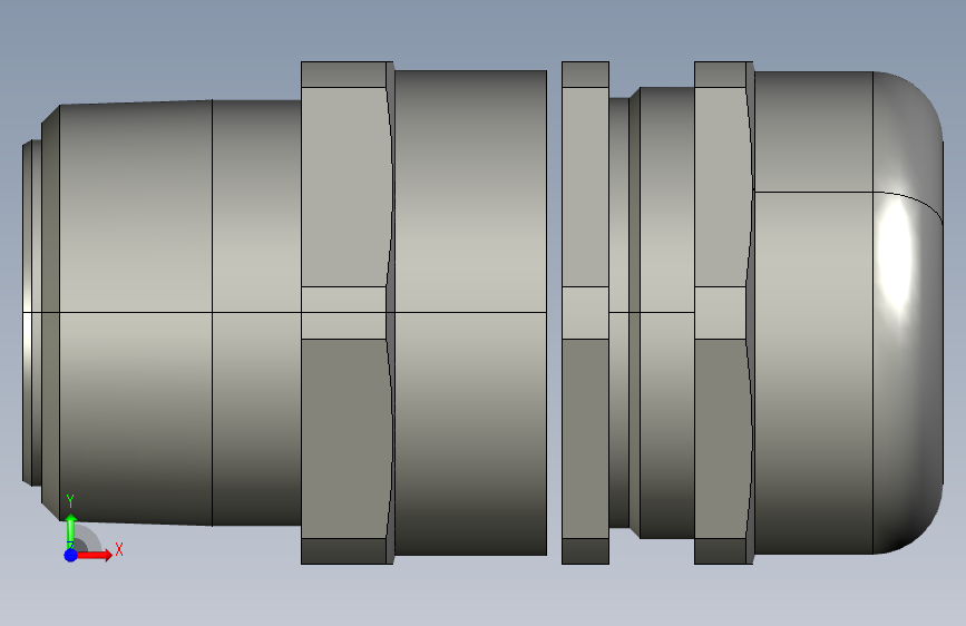 防爆电缆压盖,1-1-2 NPT,镀镍黄铜,0.87-1.26 外径,C1D1 ATEX IEC Ex N4X 正面视图