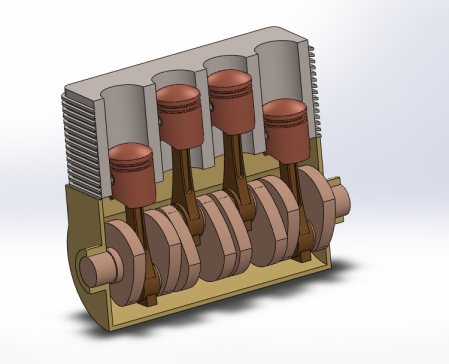solidworks中四缸四冲程发动机的三维模型