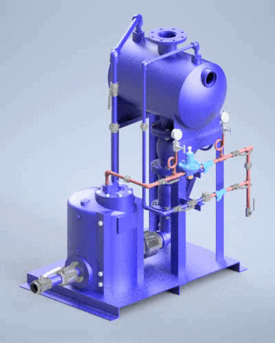 蒸汽压力动力泵(3英寸入口2英寸出口)，21加仑。用于调节蒸汽压力的接收罐和附件。该系统的主要目的是将蒸汽冷凝水泵送到主锅炉水箱