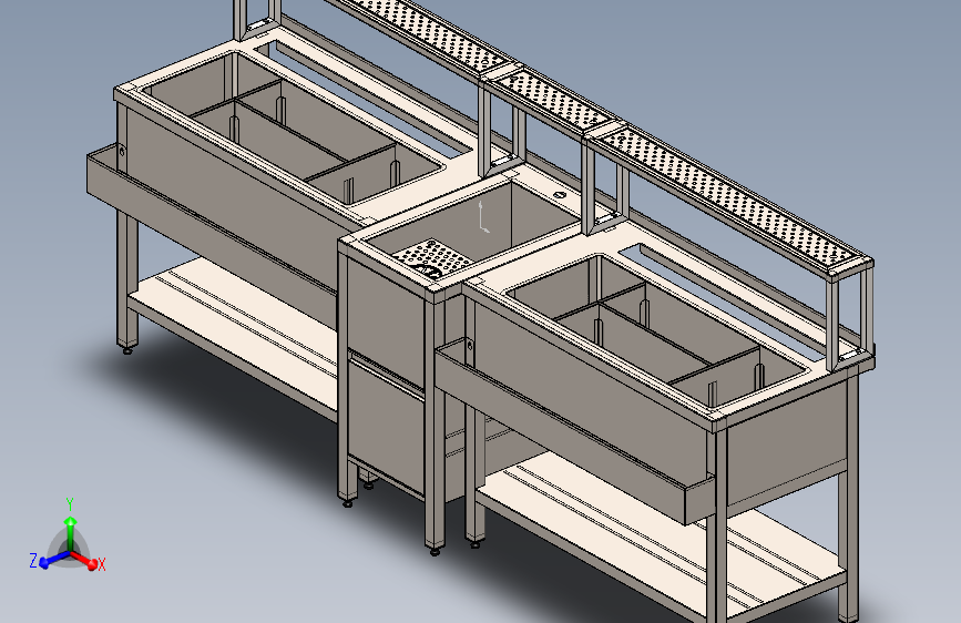 吧台由三个模块组成，包括水槽、接水盘、抽屉、gastronorm容器的切口