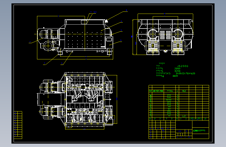 JS2000混凝土水泥搅拌主机总成图CAD图纸