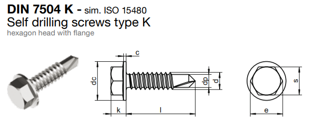 ISO 15480K型带法兰自钻螺钉六角头