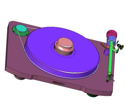 手动皮带驱动高级转盘复古乙烯基唱片机三维Step