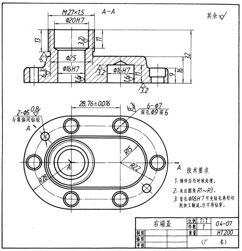 K524-右端盖零件机械加工工艺规程及其钻6-φ7孔锪平φ9深6沉孔夹具设计