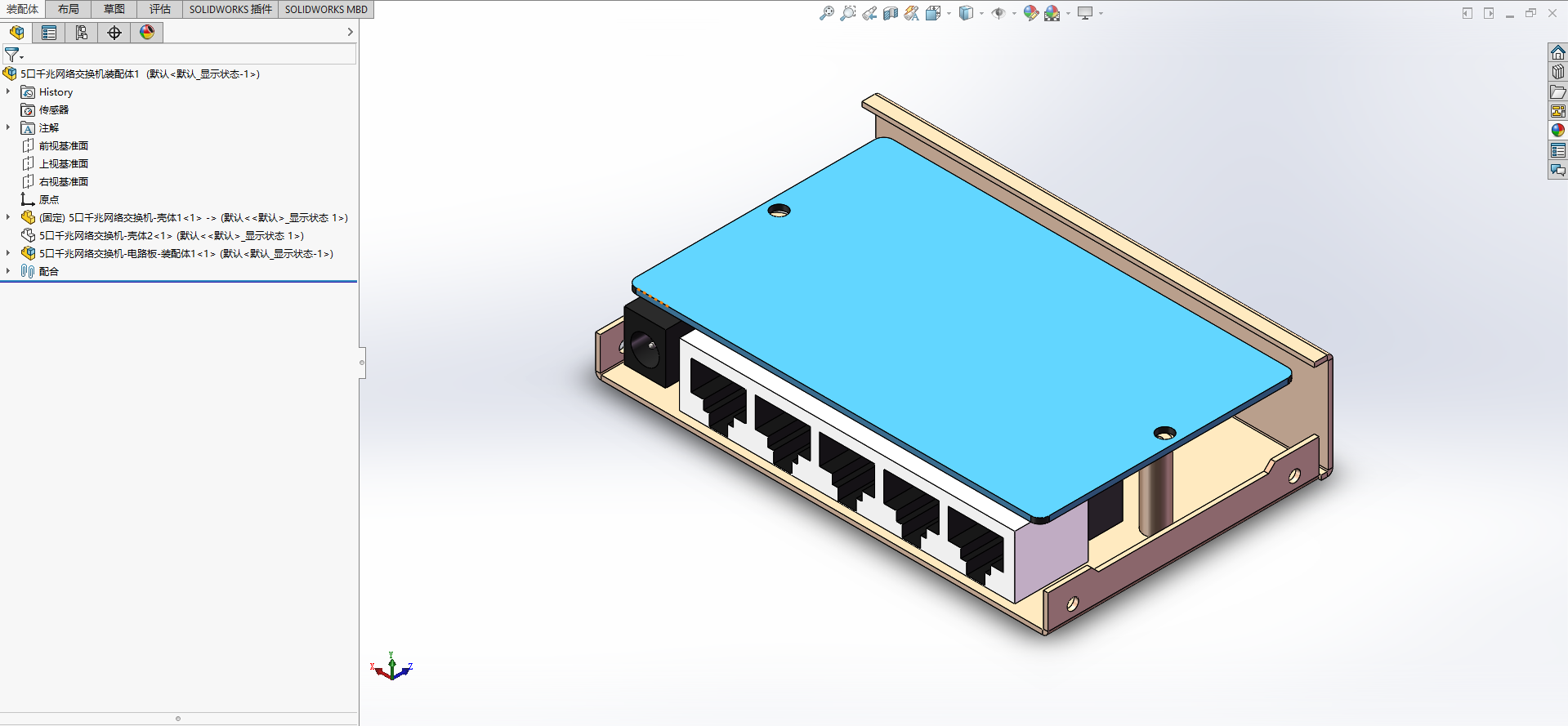 5口千兆网络交换机三维sw模型