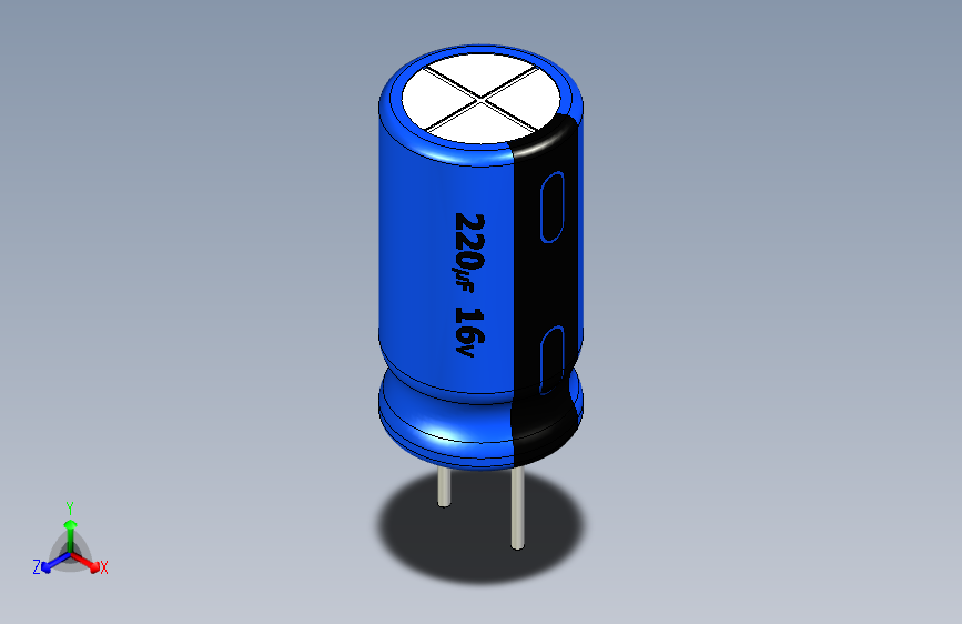 220uF 16V electr 6.3 x12mm -P.diameter 3.2mm-Blue-Black