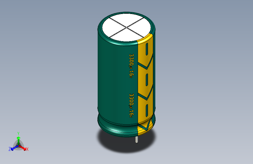 3300uF 16V electr 13 x26mm -P.diameter 6.5mm-Green-Yellow