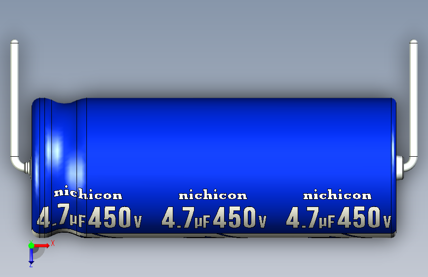Cap. Electrolytic Axial 10x26mm 4.7uf Picth 28.5 mm NICHICON 俯视图