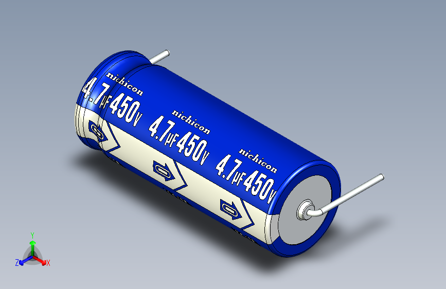 Cap. Electrolytic Axial 10x26mm 4.7uf Picth 28.5 mm NICHICON 主视图