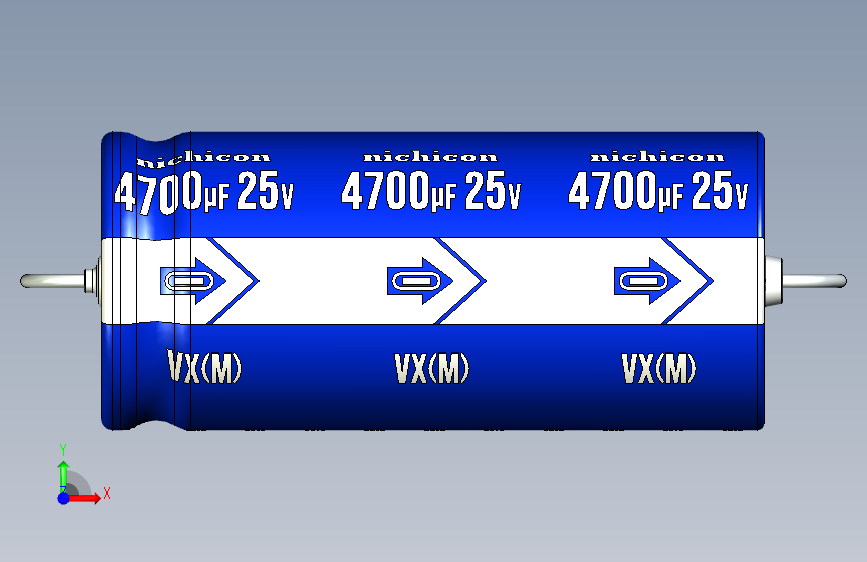-Cap. Electrolytic Axial 4700uf 18x40mm Picth 49 mm NICHICON 正面视图