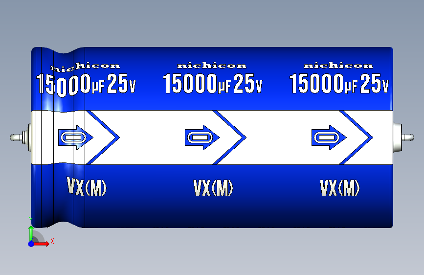 Cap. Electrolytic Axial 15000uf 30x60mm Picth 66 mm NICHICON 正面视图