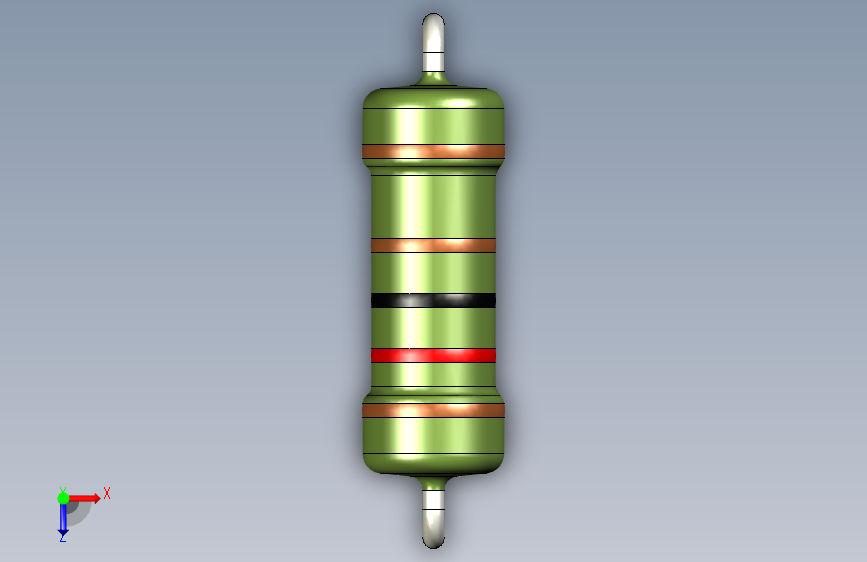 电阻器件1K2-Resistor 1w Green- Diameter 3.5- 14.5- 1%_STEP_模型图纸下载 – 懒石网