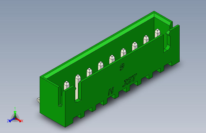 B2B JST XH 90 度连接器-GREEN JST XH 9 PIN CONNECTOR - P 2.54mm - ANGLED