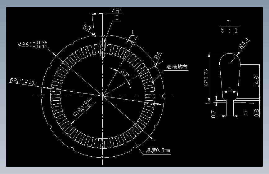 15KW电动机定子冲片CAD图纸