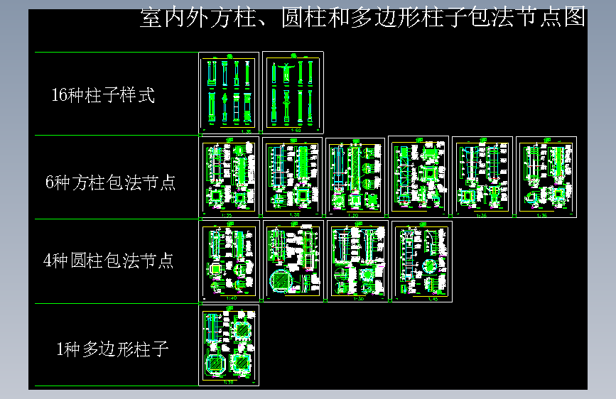 室内外包方柱圆柱和多边形柱子包法节点图
