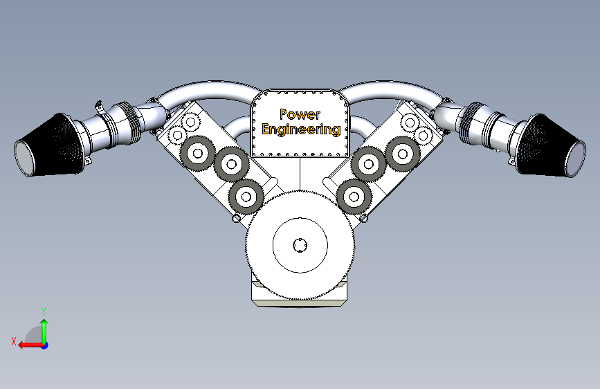 PowerEngineering V12汽车发动机图纸 背面视图
