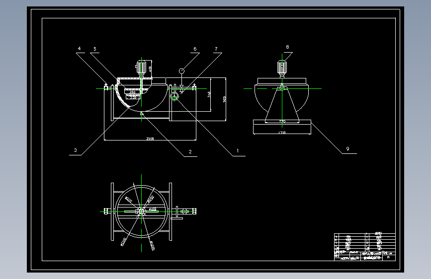 搅拌式夹层锅三视图装配图CAD