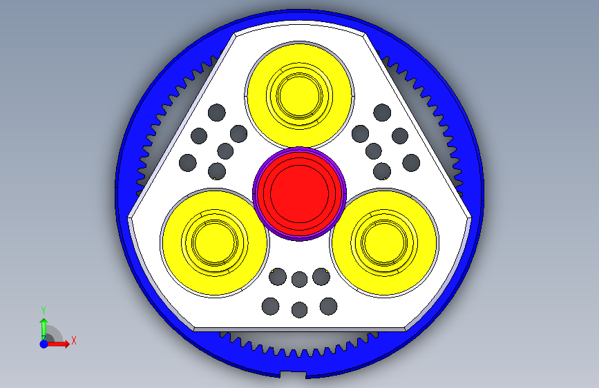 NGW31行星齿轮减速器传动系统三维设计(仿真源文件+二维工程图) 正面视图