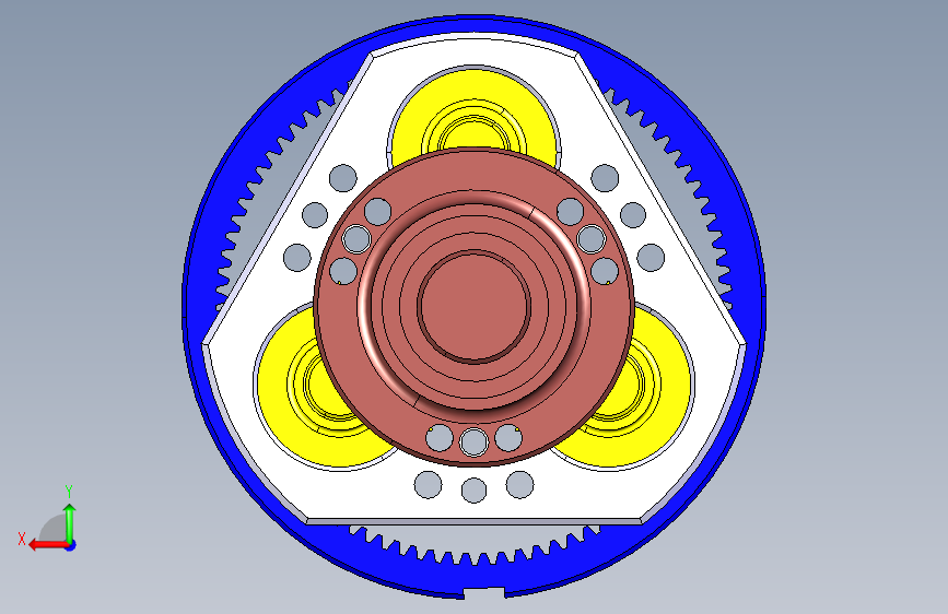 NGW31行星齿轮减速器传动系统三维设计(仿真源文件+二维工程图) 背面视图