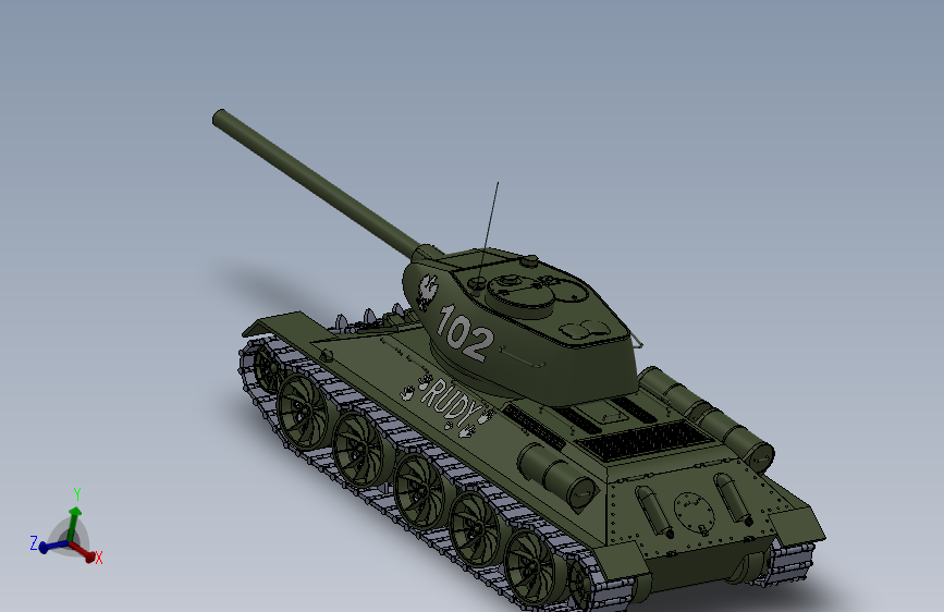 T-34-85中型坦克三维建模图纸 solidworks设计 附IGS格式