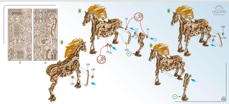 可动木牛流马（机械马）模型切割CAD图纸 3.6-3.8