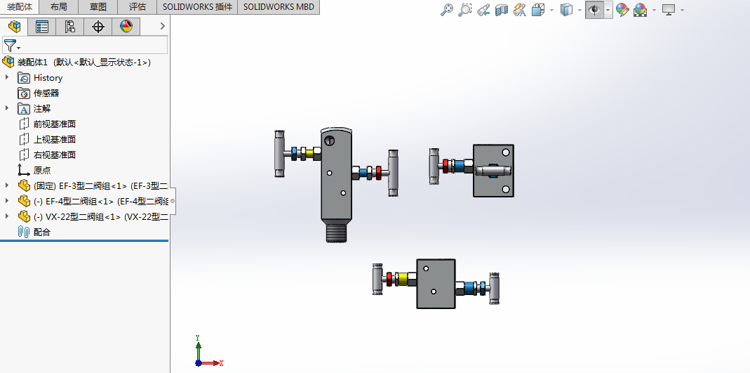 3种EF-3-4型二阀组和VX-22型二阀组模型图