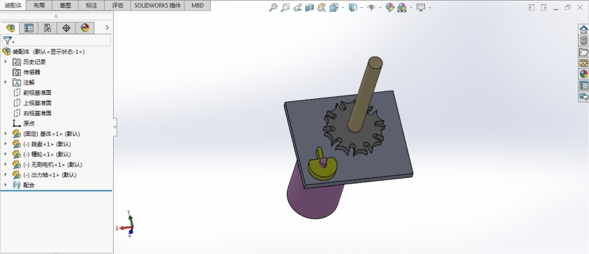 Solidworks  槽轮机构（间歇运动）设计图