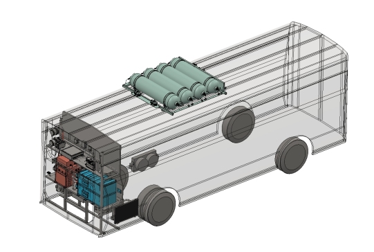 8.5米氢燃料电池客车布置图CAD+三维