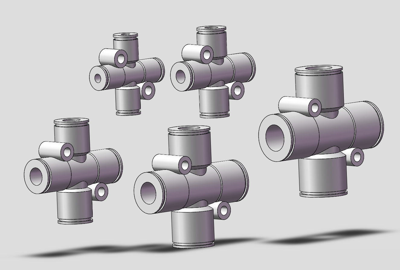 5款快速接头KQ2TW十字四通接头模型
