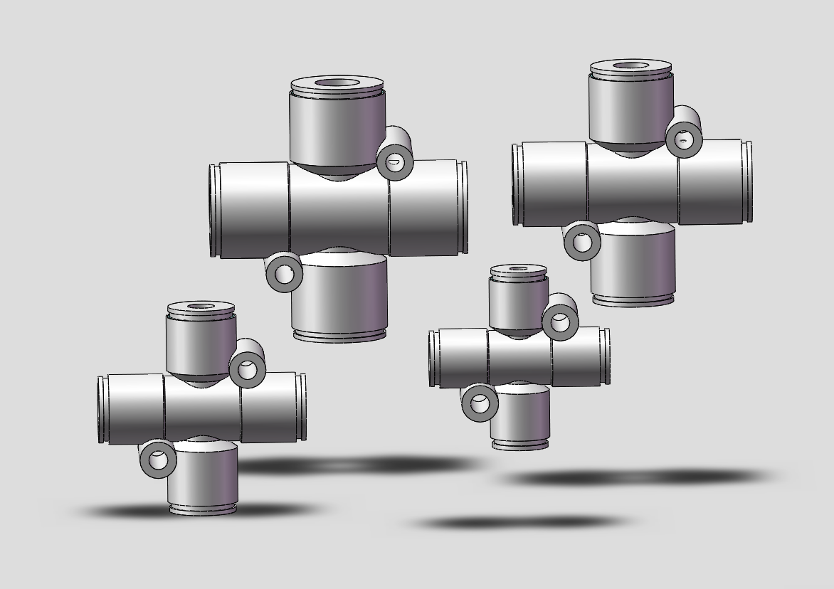 4款快速接头KQ2TZ十字变3四通接头模型