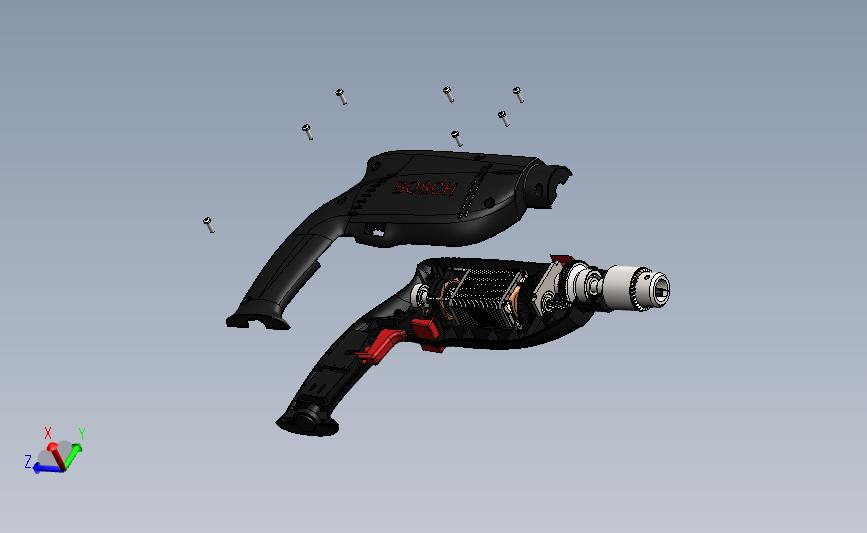 博世手电钻3D模型_SolidWorks三维设计图