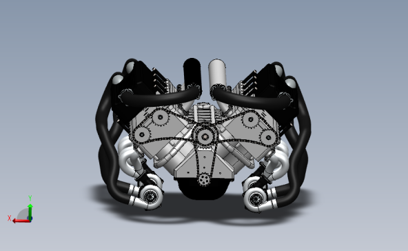 布加迪威龙W16跑车发动机 3D模型SolidWorks三维设计图1