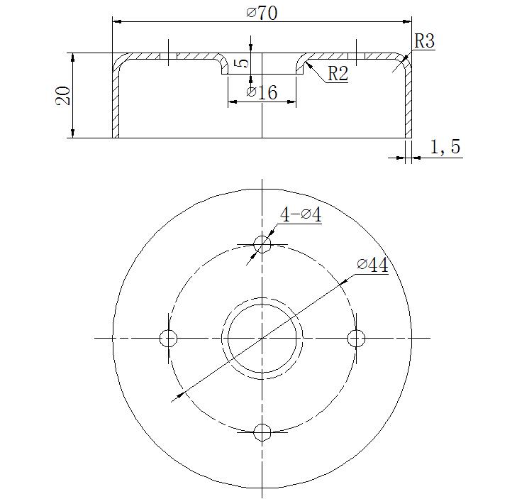 端盖落料拉深+冲孔翻边复合模(CAD图+UG三维+工作动画)