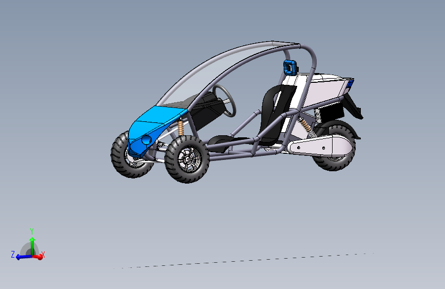 单座倒三轮车、倒三轮电动车 3D模型SolidWorks三维设计图