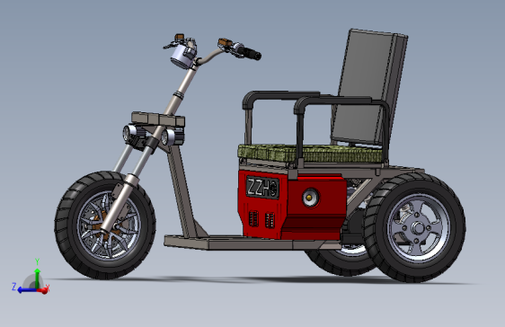 电动老年代步车、单座三轮车 3D模型SolidWorks三维设计图