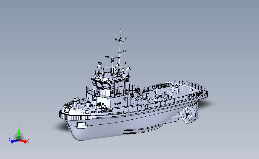 大型港口拖船、拖轮3D模型SolidWorks三维设计图